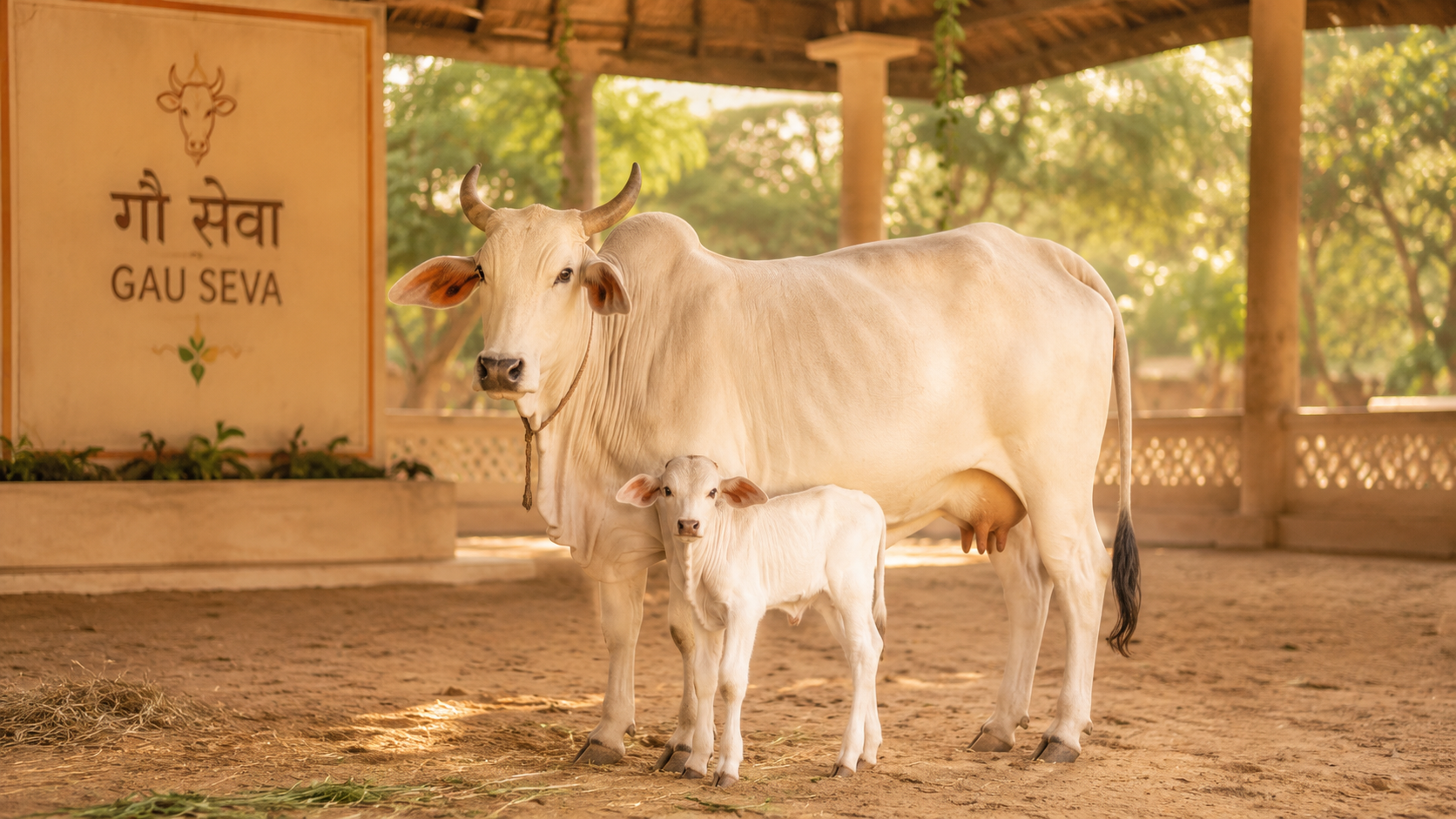 Cow and calf in a peaceful shelter